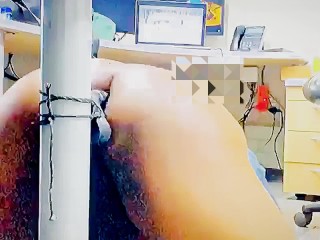 Soloboy fucking my 7 inch black dildo in my office during lunch break