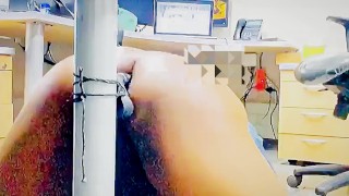 Soloboy fucking my 7 inch black dildo in my office during lunch break