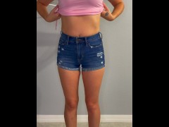 Sexy college girl getting dressed for a party