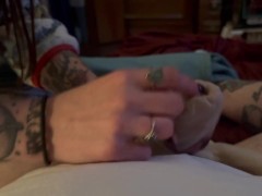 Dirty nylon sounding handjob. BIG cumshot in pantyhose.