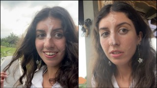 Girl In Cafe Walks With Cum On Her Face Eats Pizza And Swallows Cum Cumwalk