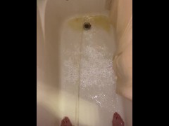 POV Morning standing piss in shower