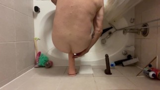 Anal solo Stretching in the shower
