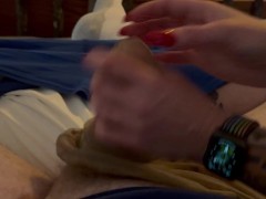 Worn all day nylons handjob cum