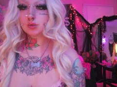Tattooed Blonde Bimbo JOI sloppy BJ - Screenshot 1 of 16 - Edging Joi