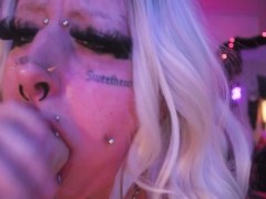 Tattooed Blonde Bimbo JOI sloppy BJ - Screenshot 15 of 16 - Tattooed