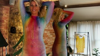 SeeThru Rainbow Dress showing tiny tits