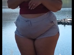 Sexy  wife flashing my big ass and tits to guys fishing on the lake pov
