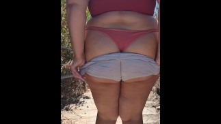 Bbw wife flashing big ass and tits to voyeurs on public lake pov hubby films