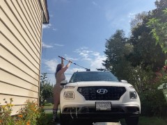 Sneaky neighbour watches MILF wash car in skin coloured dress