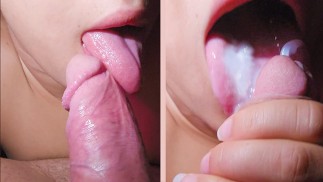 She wants cum in her mouth - close up slow blowjob