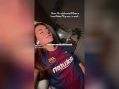 18yo dressed in FC Barcelona jersey likes blowjob and deep creampie