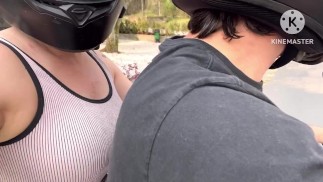 Flashing tits riding motorcicle