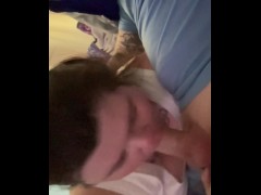 Roommate Catches Throat Goat Giving Sloppy BlowJob Then Decides To Cuckold AndWatches The Throat Pie