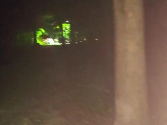 Chubby Trans Girl Wears Microskirt in Forest at Night!