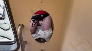 Oozing cum after wanking on a train.