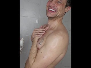 Seb in shower getting soapy and wet
