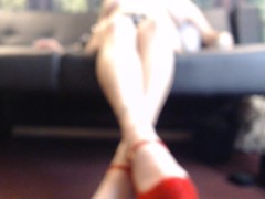 Red Velvet High Heels Sexy Double Cross Legs - Screenshot 15 of 16 - Tan Legs