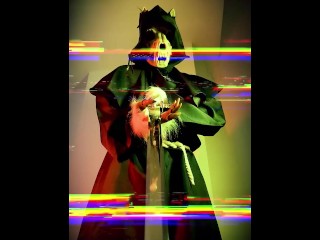 Halloween Horror Demon Edges in Priest's Robe. Creepy Solo Monster