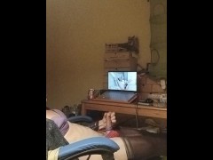 Lingerie - sissy jerks off watching hot bitch insert monster dildo 20 times bigger then  small