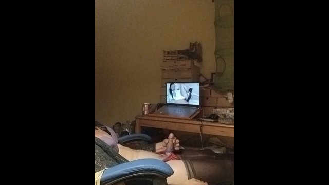 Lingerie - sissy jerks off watching hot bitch insert monster dildo 20 times bigger then  small
