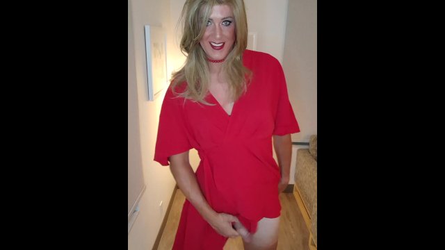 blonde crossdresser dances and plays with herself