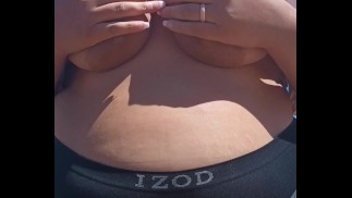 Hubby films while I start flashing big tits to voyeurs at nude beach
