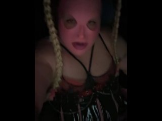 Sissy in pvc mask