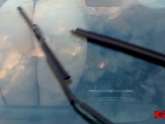 climbed into the car and started twirling her butt under the glass and accidentally pressed her foot