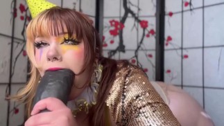Clown girl sucking big cock