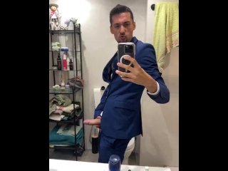 Hard on suit big dick on slow motion