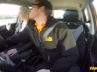 Fake Driving School - Instructor is caught masturbating by a SEXY BLONDE with fantastic tits screenshot number 0