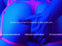 a man's hand caresses a wet girl in a beautiful neon lingerie, an invitation to a full view / 4K