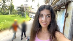 Cute Girl Eating Burger with Cum on Her Face in Public Cafe