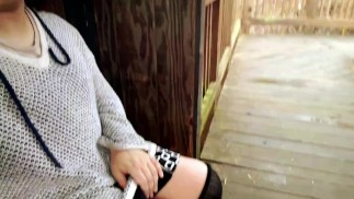 Trans girl teases and plays with herself until cumming outdoors