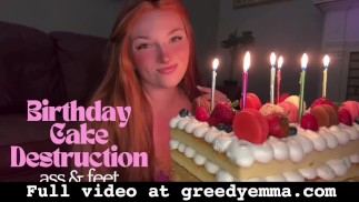 Birthday Cake Destruction - Ass and Feet - Cake Sitting Mess BBW Ass Foot Feet Fetish Worship Soles