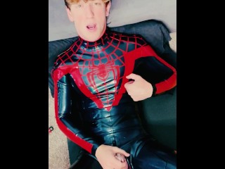 POV Latex Rubber Spider Man Super Hero Cosplayer Begging you to Breed him