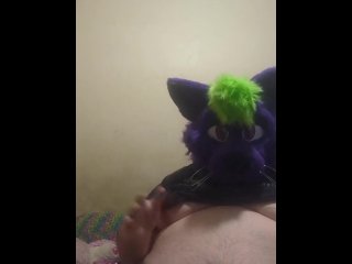Big fat furry plays with massive belly