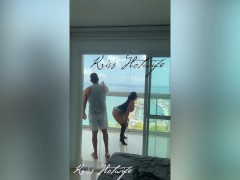 My husband's cuckold filming me showing off on the balcony to the males in the pool
