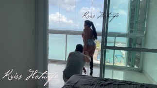 My husband's cuckold filming me showing off on the balcony to the males in the pool