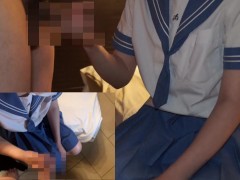 【足コキ・手コキ】水色セーラー服ザーメンぶっかけ（熊●・花●） 11/16