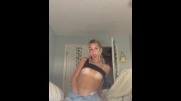 Shy amateur teen fucks self and cums for the first time while parents are home!