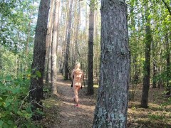 Nude girl walk in forest and No Bra No problem
