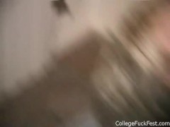 Spit roasted coed teen whore gets her pussy drilled