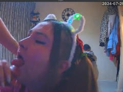 BBW Cheating Blowjob Nearly Caught (boyfriend knocks on)