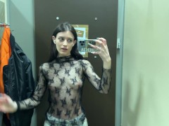 Try On Haul - I got horny as I tried on see-through clothes in the fitting room!