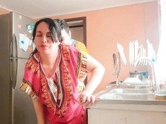 Stepson fucked his indian stepmom while she was cooking in the middle of the day