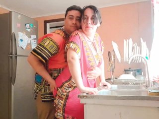 Stepson fucked his indian stepmom while she was cooking in the middle of the day