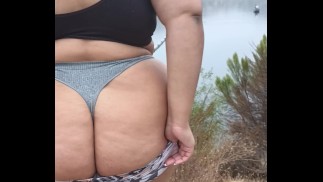 Flashing my thick bbw big ass to voyeurs fishing on the lake pov hubby films