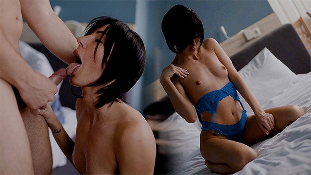 Deepthroat and Cowgirl riding Sex from Small Tits Brunette